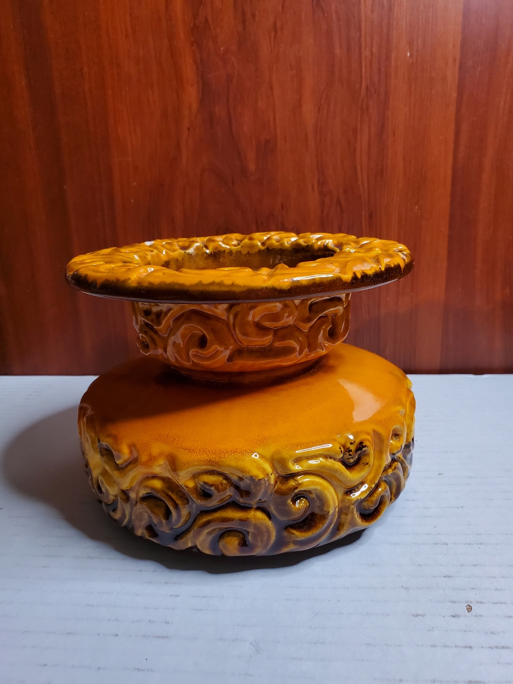 Vintage Haeger Pottery Candle Holder Golden Yellow Brown Haeger Pottery USA